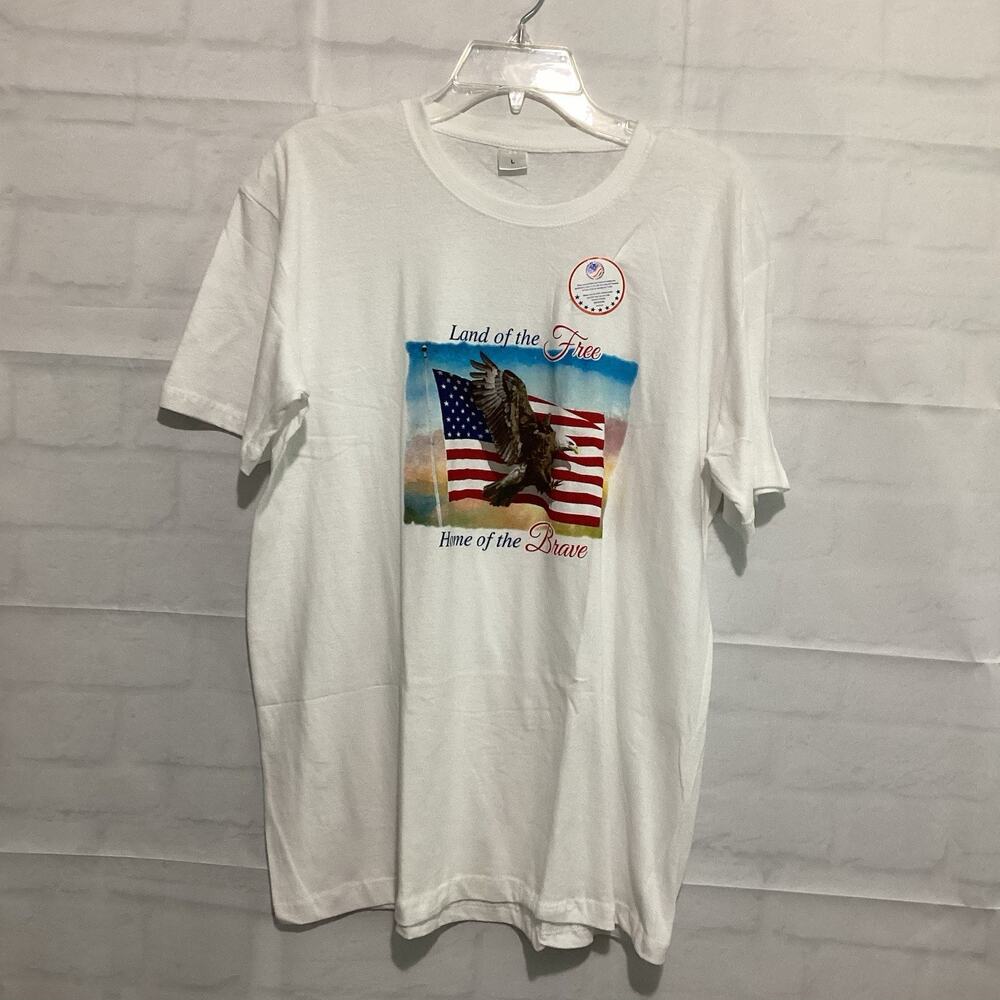 Men’s White Size L Land Of The Free Home Of The Brave T-Shirt America Freedom